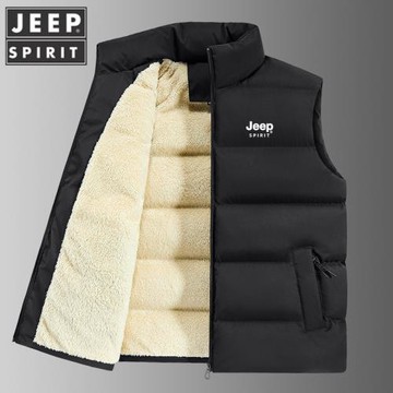 JEEP羊羔絨馬甲男款秋冬加絨厚保暖羽絨棉坎肩中老年外穿馬夾外套