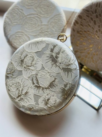 香檳線性玫瑰花小圓包 - 可手拿/ 斜揹/ 婚禮姊妹禮物