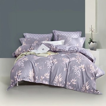 J-bedtime 床寢時光 頂級台灣製萊賽爾天絲兩用被套床包組 SWM7626L  床包 + 被套  雙人加大  紫韻飄葉