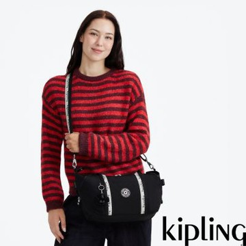 Kipling 黑白織帶大容量兩用包-ART BAGUETTE