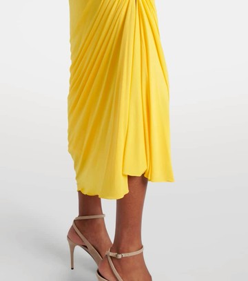 Alaïa Asymmetric gathered jersey midi dress