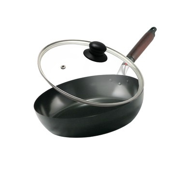 hokua 日本製輕量級木柄黑鐵平底鍋26cm(贈防溢鍋蓋)