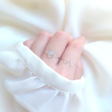 天然石簡單銀線戒指套裝 NO.01（海藍寶石一種尺寸適合所有）