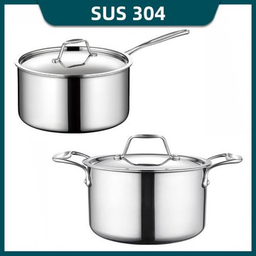 厚底奶鍋304不銹鋼單柄汁鍋烘焙料理鍋家用不粘湯鍋電磁爐通用