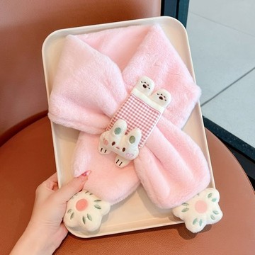 Mini baby🌷兒童圍巾秋冬可愛卡通嬰兒交叉男女韓版加厚保暖毛絨圍脖冬季女孩
