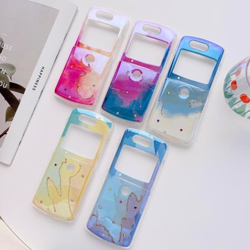 閃鉆漸變色摩托羅拉Razr折疊屏手機殼moto rola razr刀鋒保護套藍光razr全包防摔5G版個性創意男女情侶支架