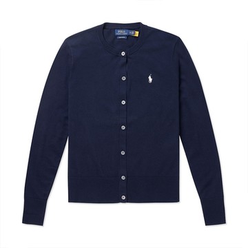 Polo Ralph Lauren RL 熱銷刺繡小馬開襟針織外套(女)-深藍色