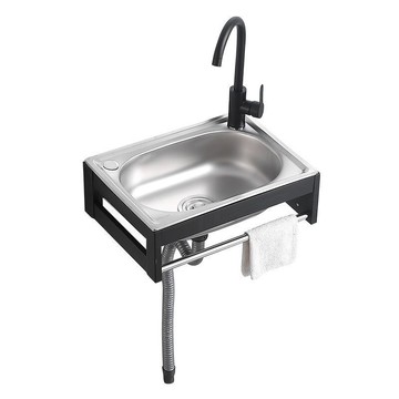 掛墻水槽小單槽廚房簡易洗菜盆不銹鋼洗碗池洗手盆水池單盆帶支架[DD160109]