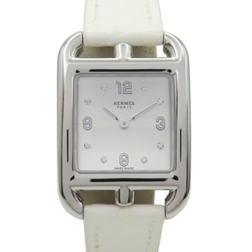 【二手名牌BRAND OFF】HERMES 愛馬仕 母貝錶盤 皮帶 不鏽鋼 8PD鑽石 Cape Cod 腕錶 CC1.210C