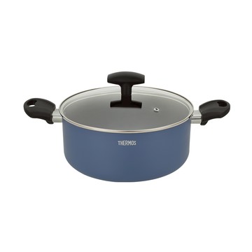 【THERMOS膳魔師】迷霧星空不沾鍋_TJP系列_雙耳附蓋湯鍋24cm