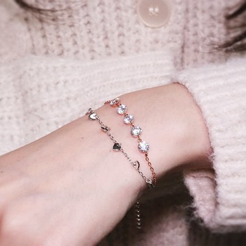 清晨的露珠 雙層手鍊 925純銀手鍊 玫瑰金 女生手鍊