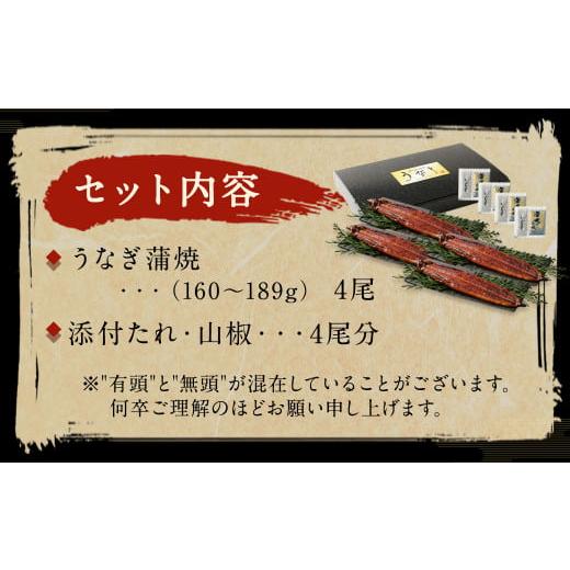 ふるさと納税 福岡県 北九州市 九州産 うなぎ 蒲焼 大 4尾 (1尾あたり160〜189g)