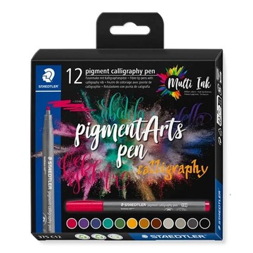 STAEDTLER 《Pigment Arts Pen 彩藝毛筆  平頭 12 色組》