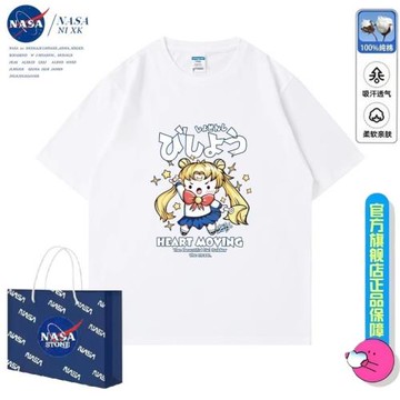 NASA夏季日系卡通運動健身減肥短袖t恤2025新款純棉寬松圓領半袖
