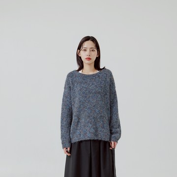 QUEENSHOP_F 女裝 長袖 質感花紗圓領寬版針織毛衣 兩色售現+預 【01071230】