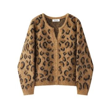 XinmonLee高級慵懶風豹紋美拉德毛衣開衫秋冬季復古短款顯瘦外套