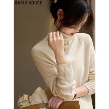 Basic House/百家好簡約至上高領慵懶針織打底衫2025秋冬新款女裝