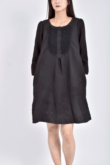 (S) ps company五分袖花紋黑色洋裝