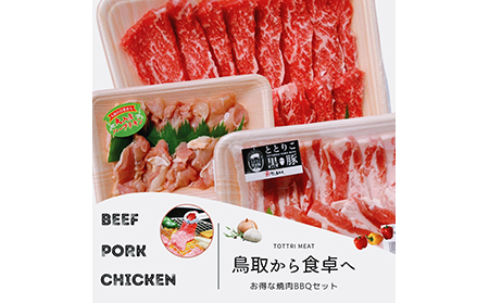 が23-10 鳥取県産 焼肉セット 1kg(３～５人前) 牛肉 豚肉 鶏肉 焼き肉 バーベキュー BBQ ファミリーセット