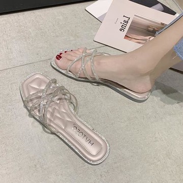 水鉆涼拖女仙女風ins潮2025夏季新款百搭時尚平底羅馬拖鞋果凍鞋