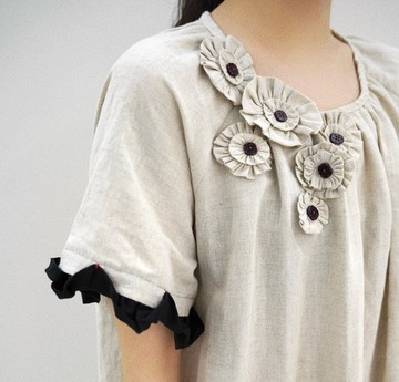 【花開】古典中性復古風/手工木耳邊/棉麻連衣裙