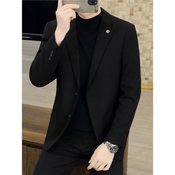 毛呢小西服2025新款修身純色呢子上衣秋冬季高端男士休閑西裝外套