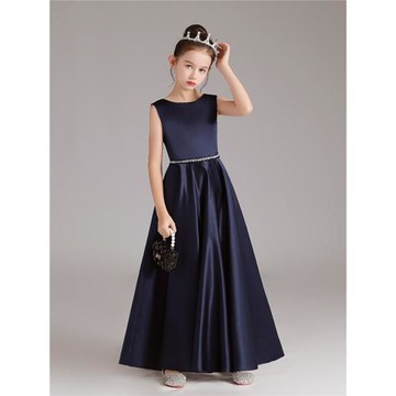 女童簡約深藍色鋼琴禮服演出服公主裙兒童藝考比賽表演服長裙氣質