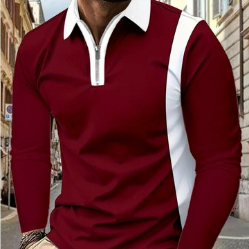 男裝長袖 拼色時尚搭配男式翻領長袖男式POLO衫雙色拼接時尚男裝