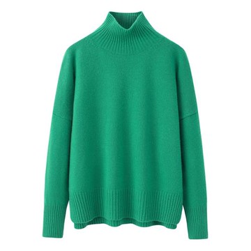 2022秋冬新款羊絨衫女半高領加厚寬松大碼慵懶風落肩袖毛衣K3439