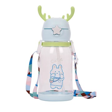 日光生活可愛鹿角吸管水壺600ml-花色隨機出貨