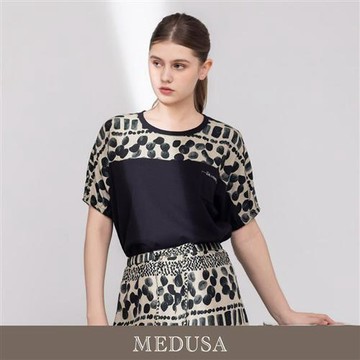 現貨【MEDUSA 曼度莎】點點水墨印花拼接短袖上衣（M-XL）｜印花上衣 拼接上衣 休閒上衣