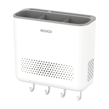 ecoco 意可可 壁掛基礎款筷子筒 多功能廚房用品收納 瀝水通風 附掛勾  白灰色  1個