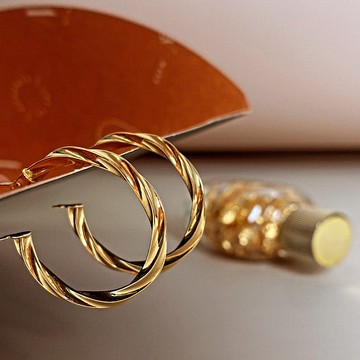 18K金意大利扭紋耳環 (M) 18K Gold Golden Rope Earrings( M)