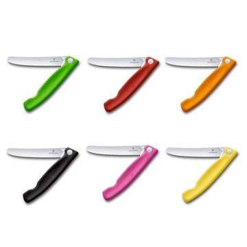 【Victorinox 瑞士維氏】SWISS CLASSIC 野餐刀(鋸齒11cm)-紅/橘/黑/桃紅/黃/綠【墊腳石】