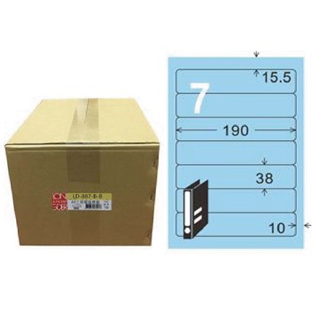 【龍德】LONGDER 三用電腦標籤 A4 7格 圓角 38*190mm 淺藍 1000張/箱 LD-887-B-B(適用雷射、噴墨、影印)