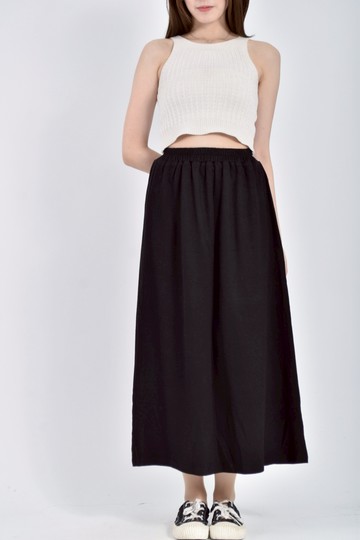 加購優惠(M) queenshop質感鬆緊腰黑色長裙