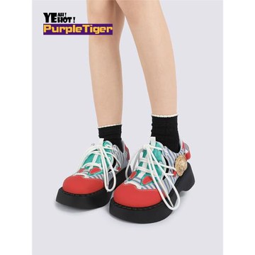 Purple Tiger2024新款原創厚底增高單鞋甜酷百搭大頭鞋小眾丑萌鞋