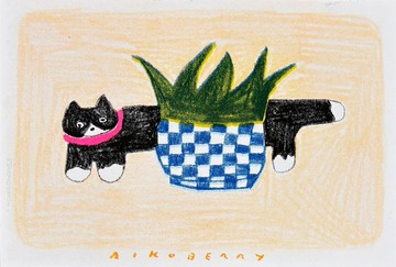 【Riso 平版印刷明信片】貓與盆栽