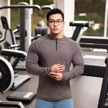 秋冬美式緊身德絨保暖運動長袖 高彈健身運動顯大 半拉鍊圓領長袖 男打底長袖