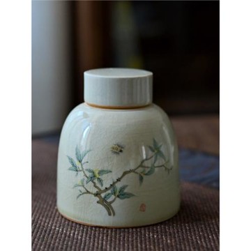 青灰釉桂花復古手工陶瓷茶葉罐子冰裂釉秘色密封茶罐小茶倉2兩
