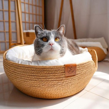 环绕抱枕式藤编猫窝吊篮猫床四季通用保暖绒手工编织冬季猫咪用品 99購物節