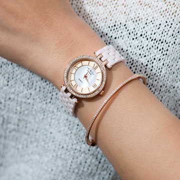 高級搪瓷鋯石手錶配閃爍超幼手鐲套裝