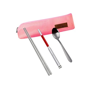 PERFECT 理想牌 極緻316不鏽鋼隨身餐具組 晶鑽316 餐具萬用組粉紅-Leidea樂德兒