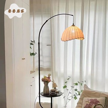 客廳 中古風落地燈 法式 侘寂網紅 中式 復古床頭美式 茶幾置物架一體燈 [PP0506058]