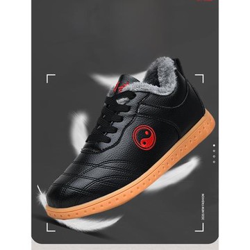 高端領武太極鞋男牛筋底真皮加厚棉鞋女武術鞋太極拳運動練功棉鞋