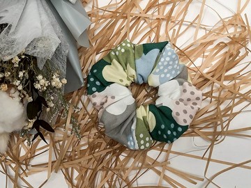 灰藍綠雲朵印花髮圈