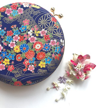 日式燙金櫻花棉布小圓包 - 可手拿/斜揹/ 婚禮姊妹禮物