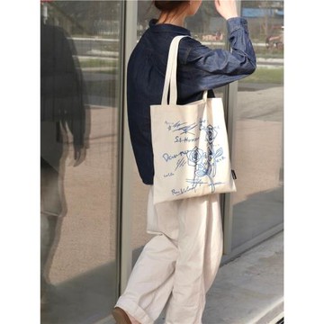 SunsetPark「玫瑰隨筆」小眾手繪線條日常通勤單肩托特環保帆布包