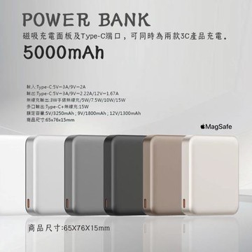 【✨FAST 磁吸三合一 行動電源✨】✨5000mAh✨ 無線充 磁吸行動電源