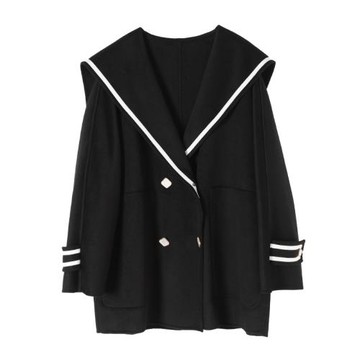 220斤外貿特大碼女裝速賣通亞馬遜歐美風海軍領毛呢夾棉外套顯瘦